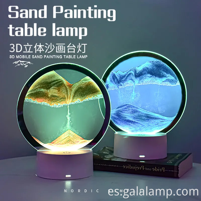 Pintura de arena 3D creativa, luz nocturna, adorno de reloj de arena dinámica